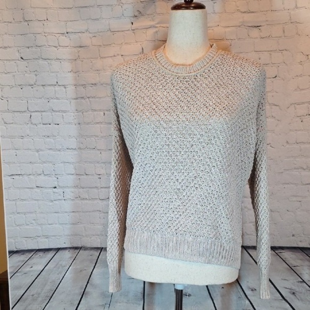 Madewell Sweater Women Small Beige Good Cotton Open Knit Crewneck F6231 FA16